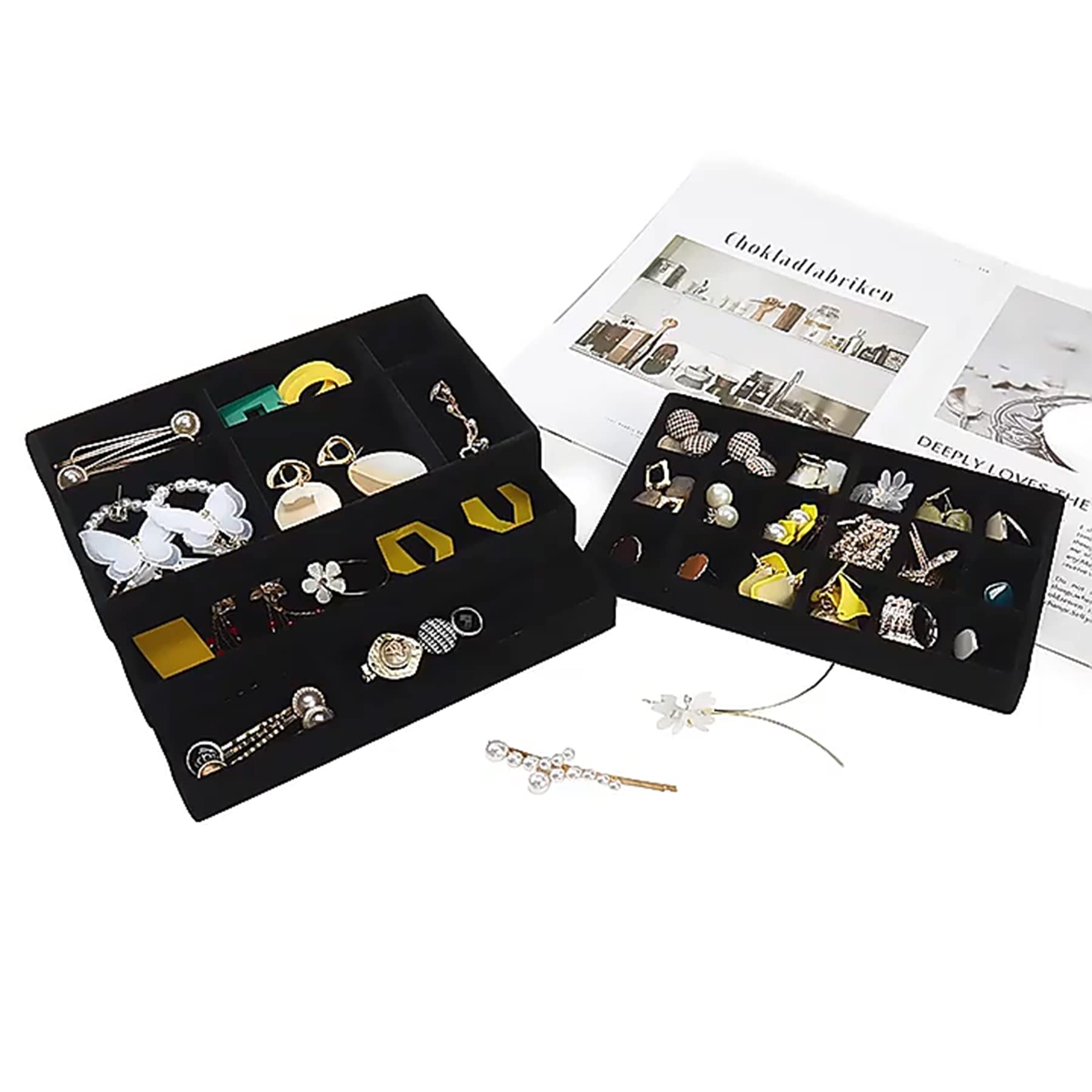 CLA JLT Black Stackable Velvet Jewelry Organizer for Drawers